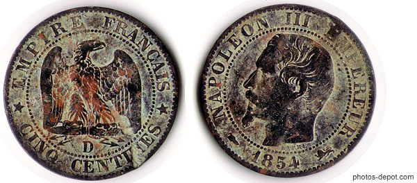 piÃ¨ce cuivre de 5 centimes, NapolÃ©on III empire franÃ§ais 1854 photo